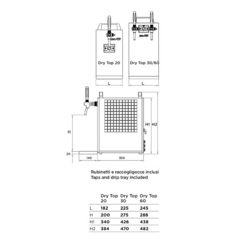 Bevco Spillatore Soprabanco Dry Top 60 R290 Vp (V2-2022) Db (2 vie)(sistema di raffreddamento senza ghaccio)
